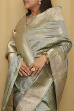 Exquisite Green Handloom Banarasi Pure Katan Silk Kadwa Saree - Luxurion World