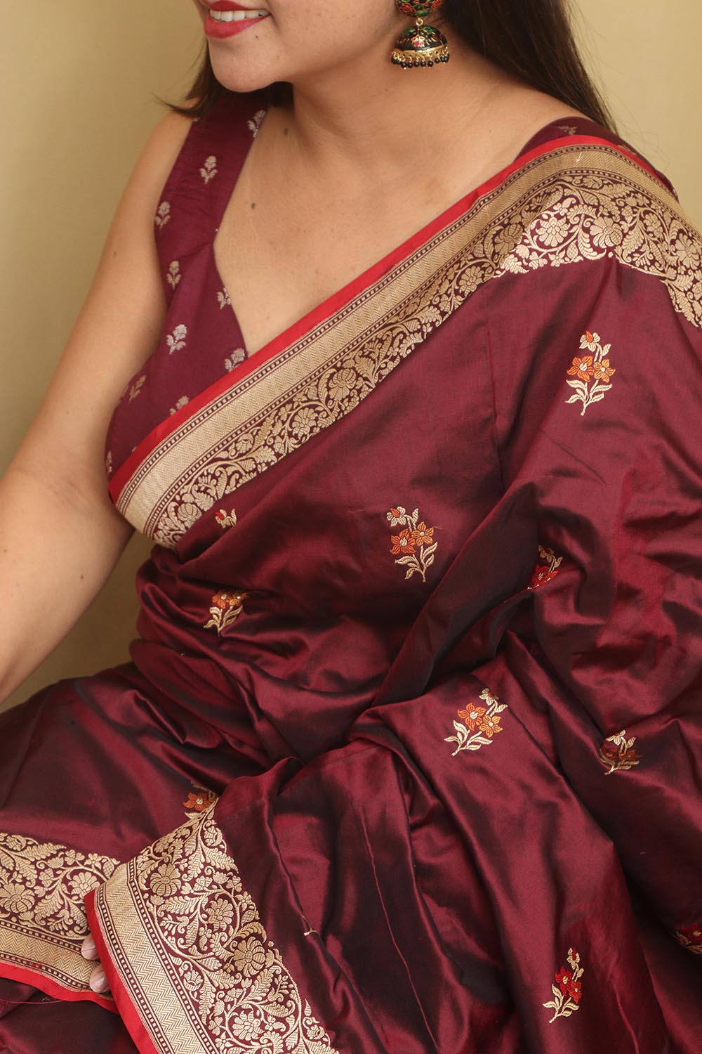 Elegant Maroon Handloom Banarasi Pure Katan Silk Kadwa Meenakari Saree - Luxurion World