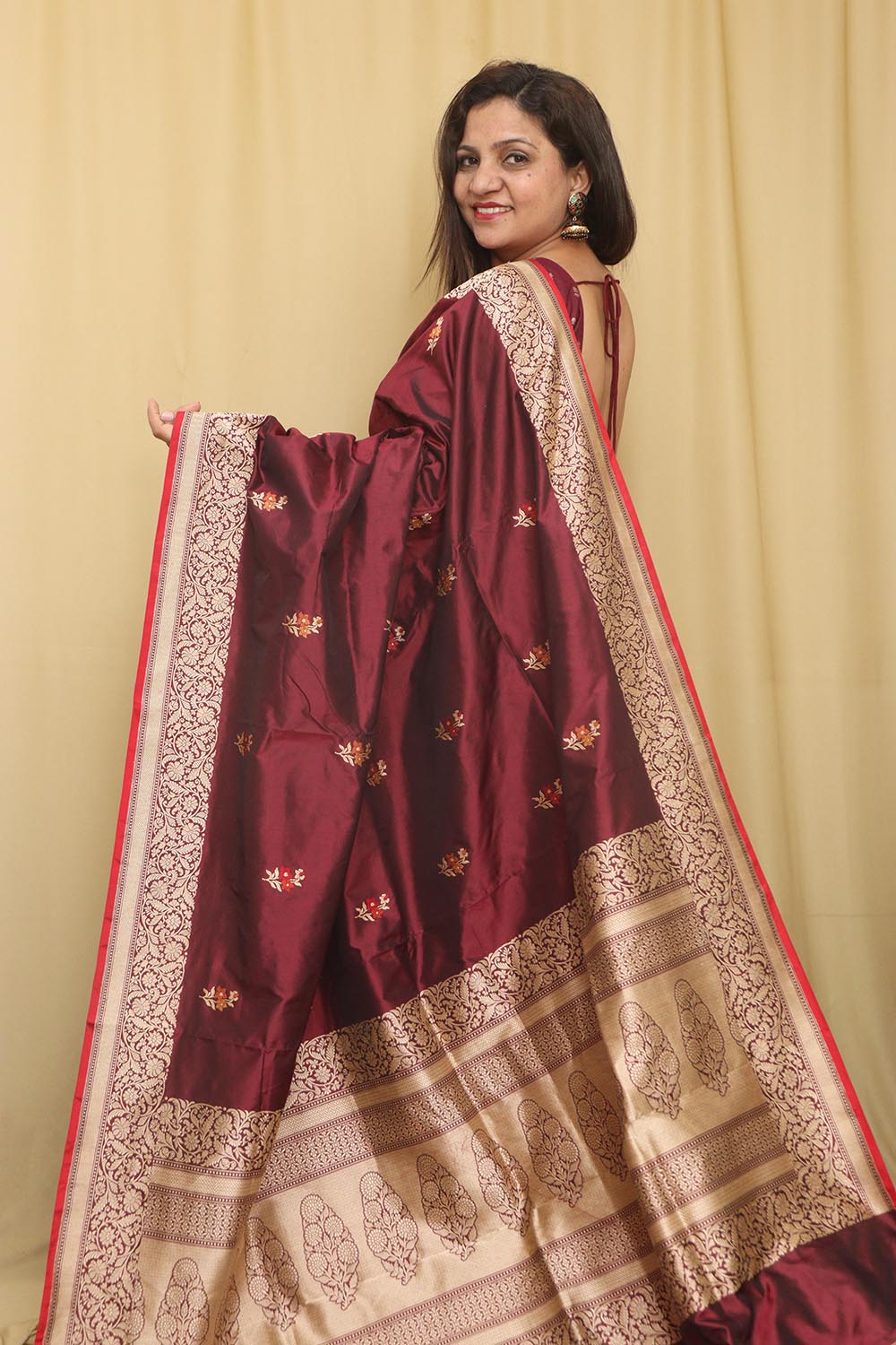 Elegant Maroon Handloom Banarasi Pure Katan Silk Kadwa Meenakari Saree - Luxurion World