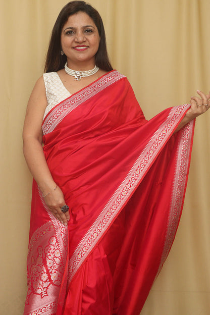 Exquisite Pink Handloom Banarasi Pure Katan Silk Kadwa Meenakari Saree - Luxurion World