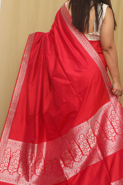 Exquisite Pink Handloom Banarasi Pure Katan Silk Kadwa Meenakari Saree - Luxurion World