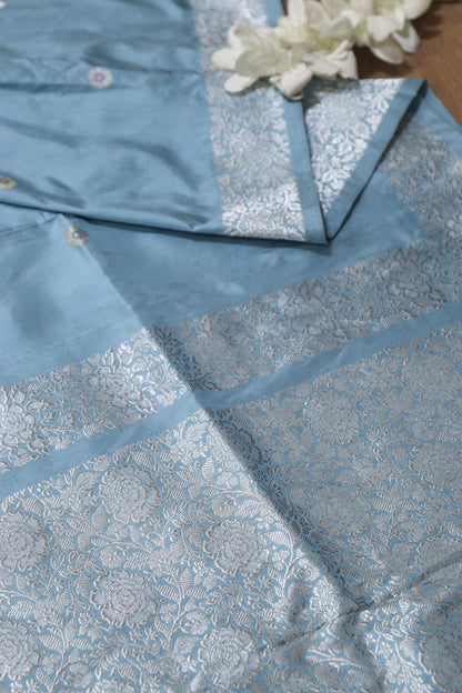 Exquisite Blue Handloom Banarasi Pure Katan Silk Kadwa Saree - Luxurion World