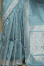 Exquisite Blue Handloom Banarasi Pure Katan Silk Kadwa Saree - Luxurion World
