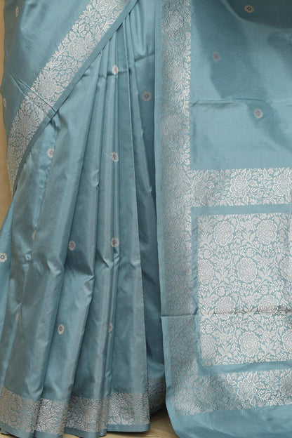 Exquisite Blue Handloom Banarasi Pure Katan Silk Kadwa Saree - Luxurion World