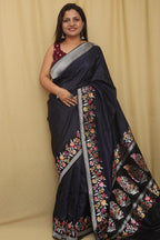 Exquisite Blue Handloom Banarasi Pure Katan Silk Kadwa Meenakari Saree - Luxurion World