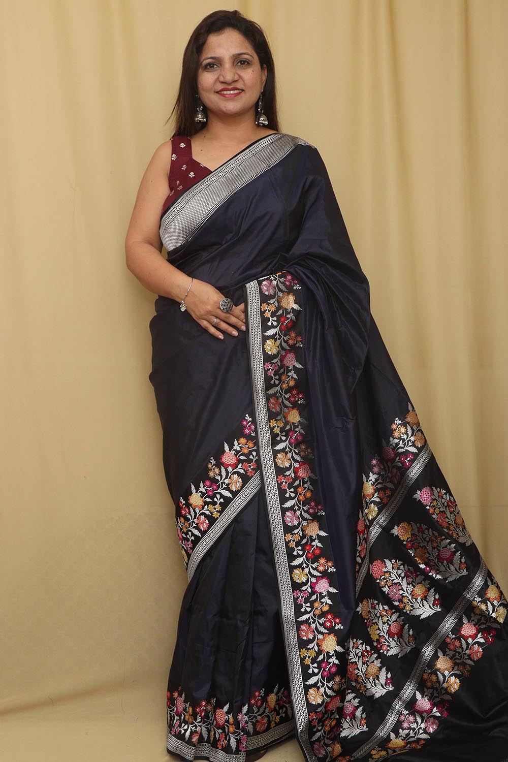 Exquisite Blue Handloom Banarasi Pure Katan Silk Kadwa Meenakari Saree - Luxurion World