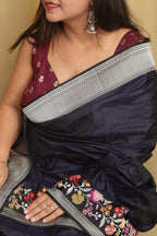 Exquisite Blue Handloom Banarasi Pure Katan Silk Kadwa Meenakari Saree - Luxurion World