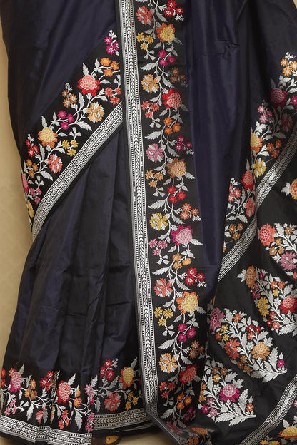 Exquisite Blue Handloom Banarasi Pure Katan Silk Kadwa Meenakari Saree - Luxurion World