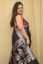 Exquisite Blue Handloom Banarasi Pure Katan Silk Kadwa Meenakari Saree - Luxurion World