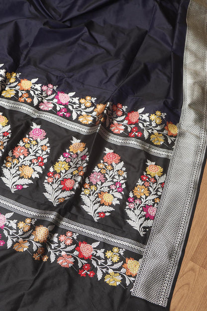 Exquisite Blue Handloom Banarasi Pure Katan Silk Kadwa Meenakari Saree - Luxurion World