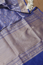 Elegant Blue Handloom Banarasi Pure Katan Silk Kadwa Meenakari Saree - Luxurion World