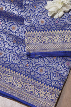 Elegant Blue Handloom Banarasi Pure Katan Silk Kadwa Meenakari Saree - Luxurion World
