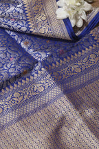 Elegant Blue Handloom Banarasi Pure Katan Silk Kadwa Meenakari Saree - Luxurion World
