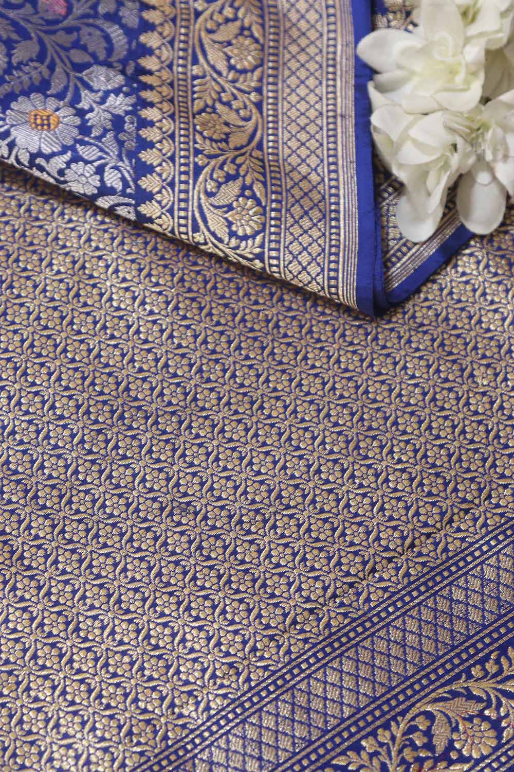 Elegant Blue Handloom Banarasi Pure Katan Silk Kadwa Meenakari Saree - Luxurion World