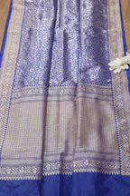 Elegant Blue Handloom Banarasi Pure Katan Silk Kadwa Meenakari Saree - Luxurion World
