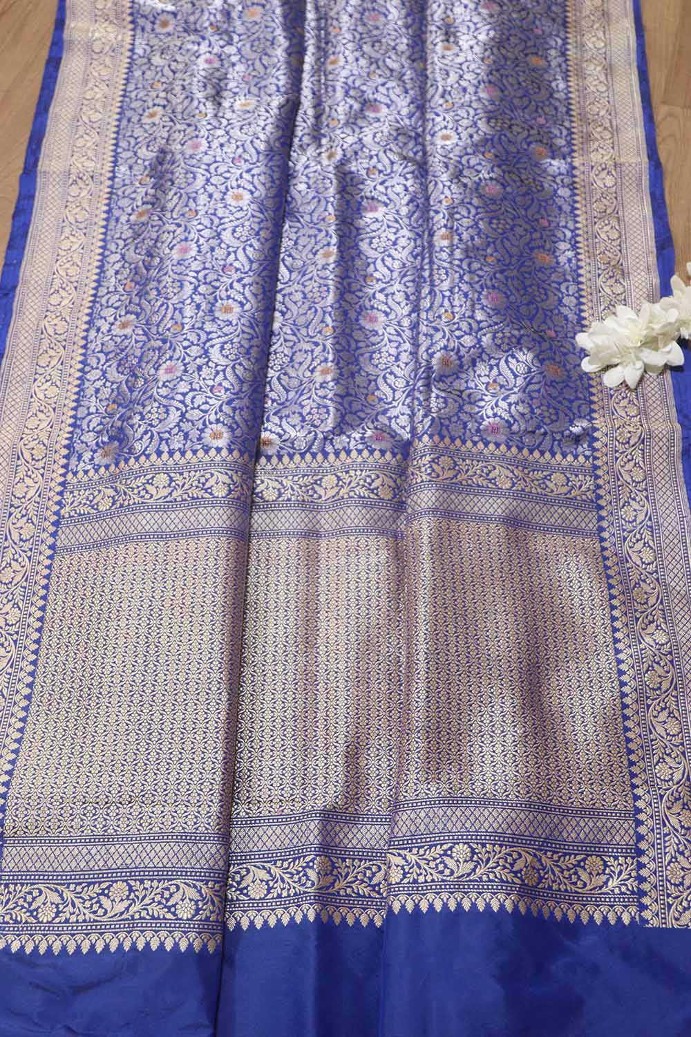 Elegant Blue Handloom Banarasi Pure Katan Silk Kadwa Meenakari Saree - Luxurion World