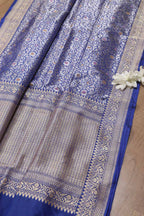 Elegant Blue Handloom Banarasi Pure Katan Silk Kadwa Meenakari Saree - Luxurion World