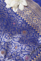 Elegant Blue Handloom Banarasi Pure Katan Silk Kadwa Meenakari Saree - Luxurion World