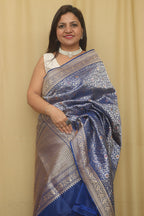 Elegant Blue Handloom Banarasi Pure Katan Silk Kadwa Meenakari Saree - Luxurion World