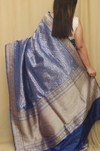 Elegant Blue Handloom Banarasi Pure Katan Silk Kadwa Meenakari Saree - Luxurion World