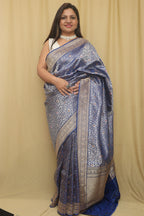 Elegant Blue Handloom Banarasi Pure Katan Silk Kadwa Meenakari Saree - Luxurion World