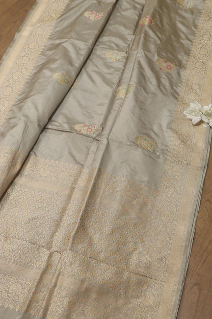 Elegant Pastel Handloom Banarasi Pure Katan Silk Kadwa Meenakari Saree - Luxurion World