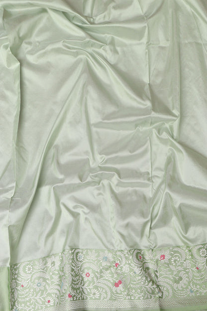 Exquisite Green Handloom Banarasi Pure Katan Silk Kadwa Meenakari Saree - Luxurion World