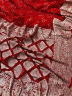 Stunning Red Bandhani Pure Georgette Saree - Luxurion World