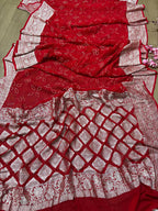Stunning Red Bandhani Pure Georgette Saree - Luxurion World