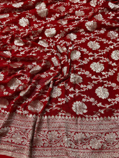 Stunning Red Bandhani Pure Georgette Saree - Luxurion World