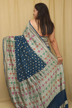 Blue Banarasi Bandhani Pure Georgette Meenakari Saree - Luxurion World