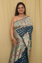 Blue Banarasi Bandhani Pure Georgette Meenakari Saree - Luxurion World