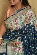 Blue Banarasi Bandhani Pure Georgette Meenakari Saree - Luxurion World