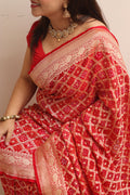 Stunning Red Banarasi Bandhani Pure Georgette Saree - Luxurion World