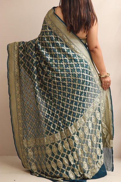 Elegant Blue Banarasi Bandhani Pure Georgette Saree - Luxurion World