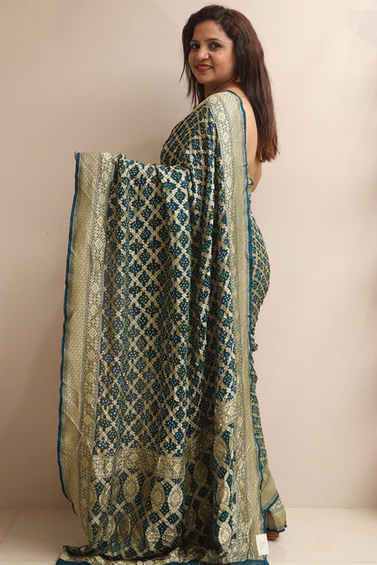 Elegant Blue Banarasi Bandhani Pure Georgette Saree - Luxurion World