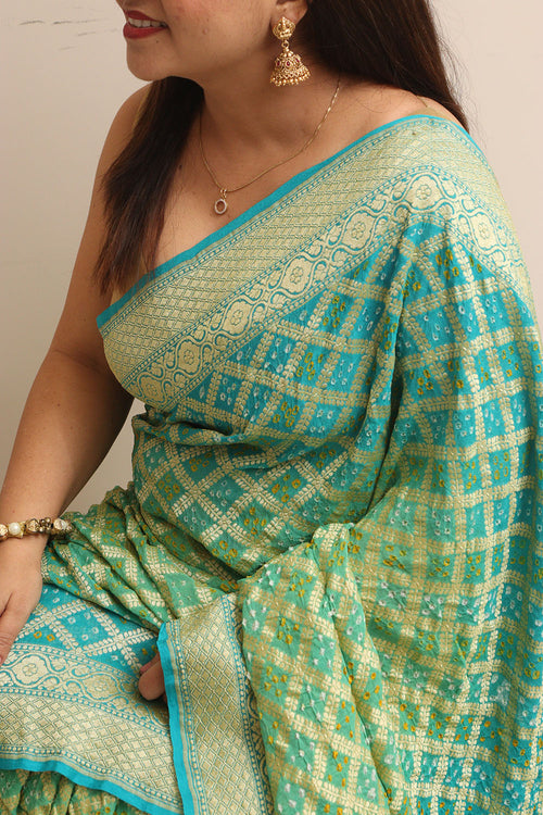Blue & Green Banarasi Bandhani Pure Georgette Saree - Luxurion World