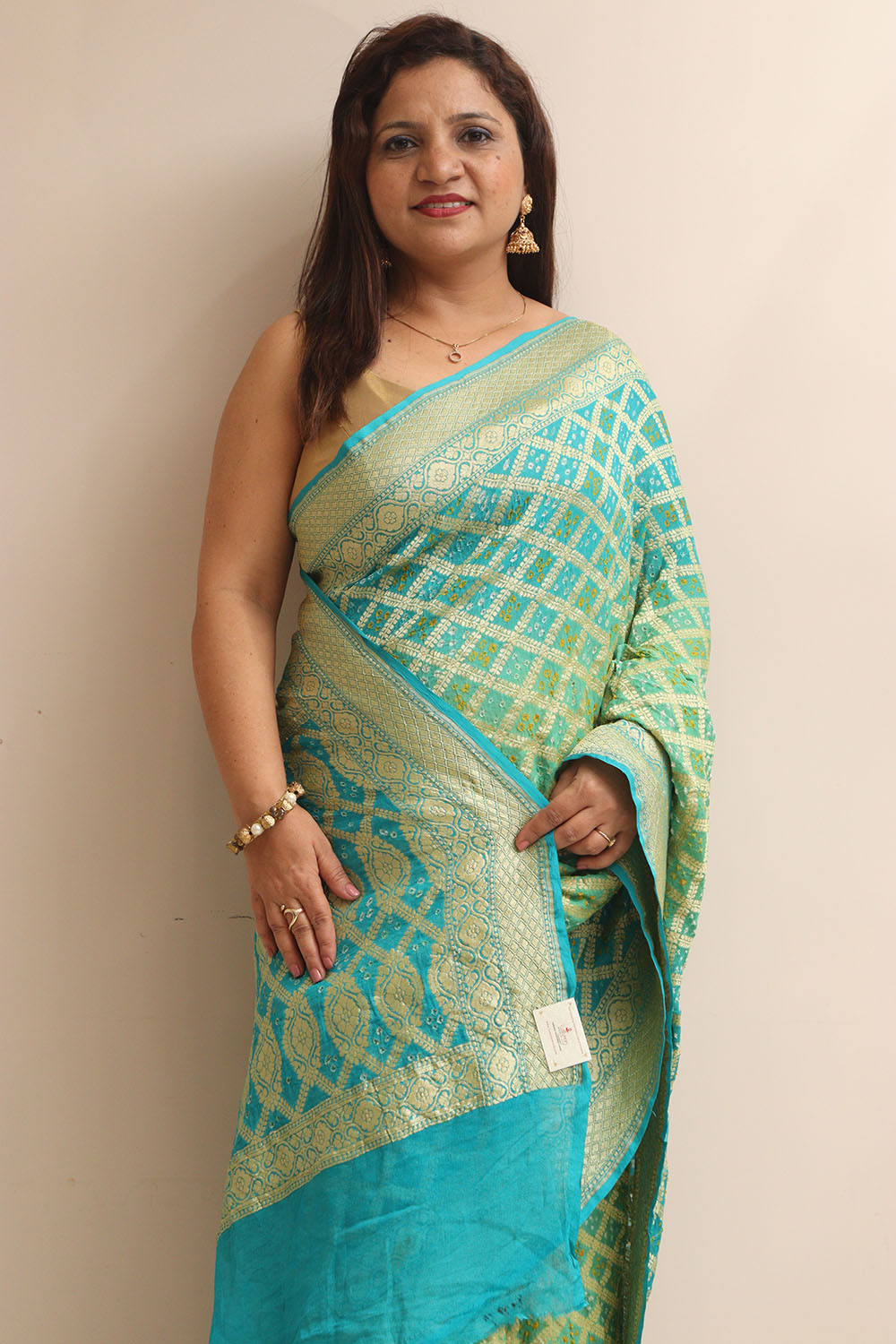 Blue & Green Banarasi Bandhani Pure Georgette Saree - Luxurion World