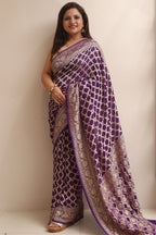 Exquisite Purple Banarasi Bandhani Pure Georgette Saree - Luxurion World