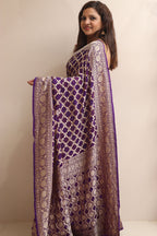 Exquisite Purple Banarasi Bandhani Pure Georgette Saree - Luxurion World