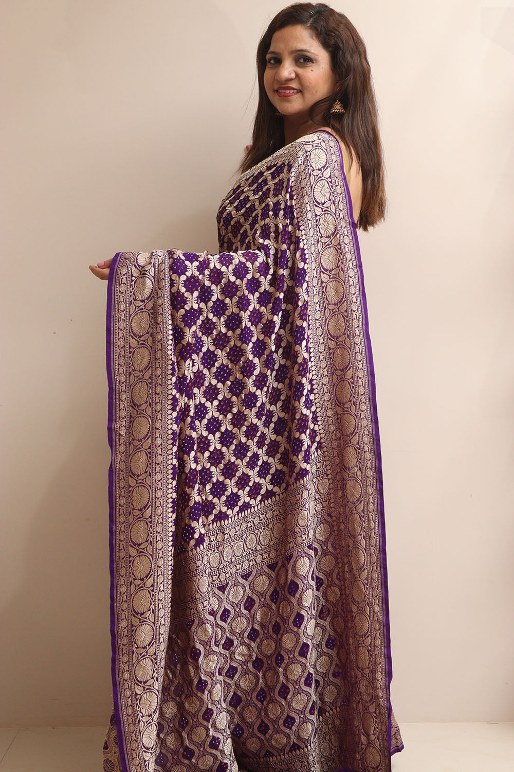 Exquisite Purple Banarasi Bandhani Pure Georgette Saree - Luxurion World