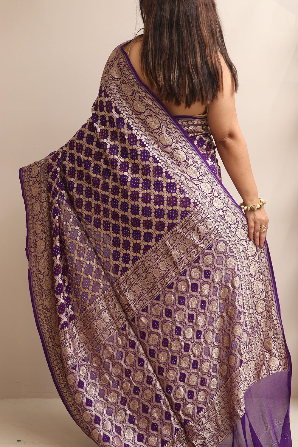 Exquisite Purple Banarasi Bandhani Pure Georgette Saree - Luxurion World