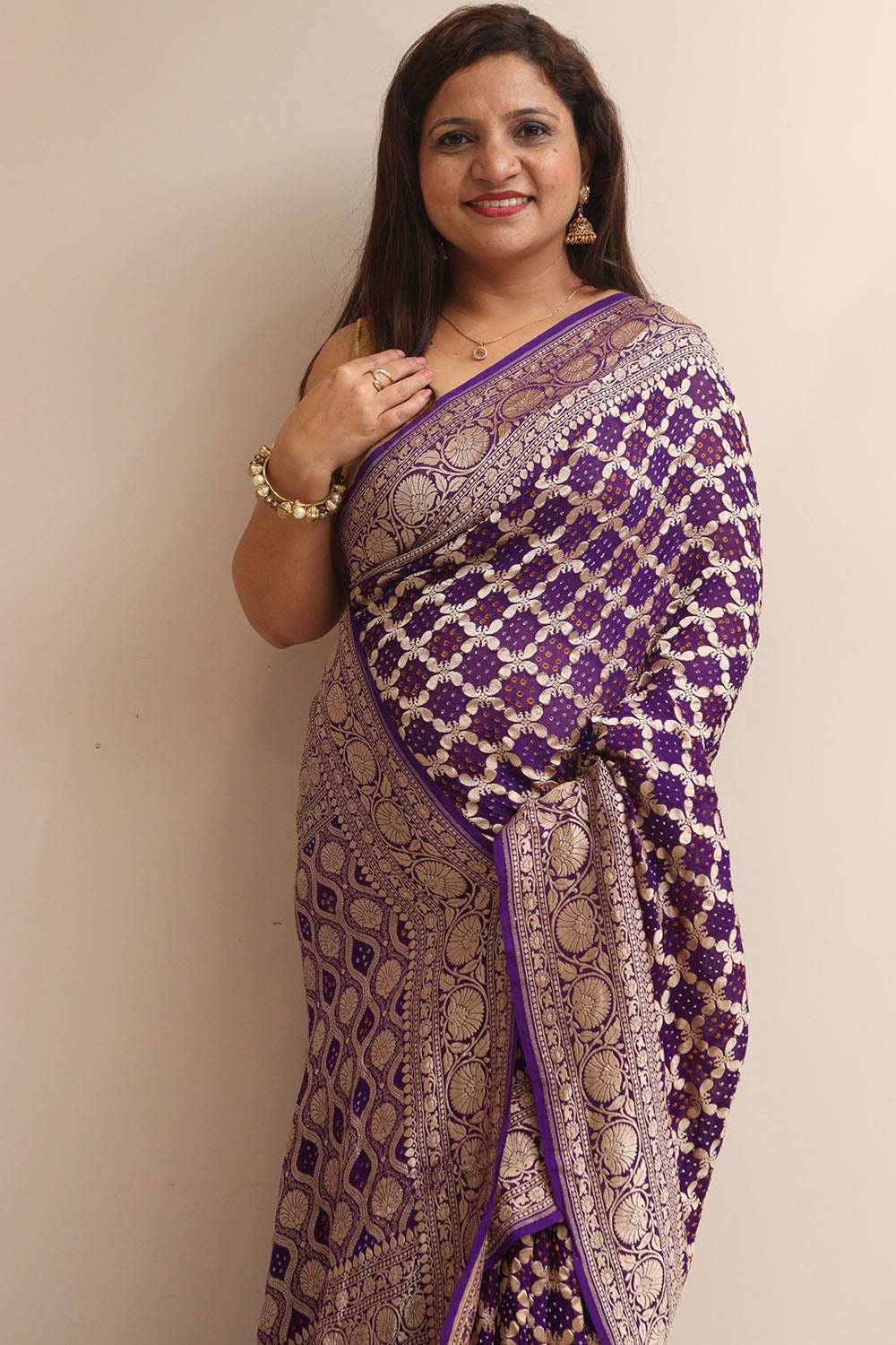 Exquisite Purple Banarasi Bandhani Pure Georgette Saree - Luxurion World