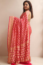 Stunning Pink Banarasi Bandhani Pure Georgette Saree - Luxurion World