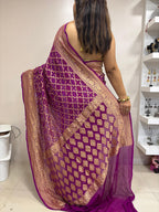 Exquisite Purple Banarasi Bandhani Pure Georgette Saree - Luxurion World