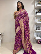 Exquisite Purple Banarasi Bandhani Pure Georgette Saree - Luxurion World