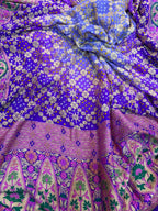 Purple And Grey Blue Pure Georgette Banarasi Bandhani Meenakari Saree