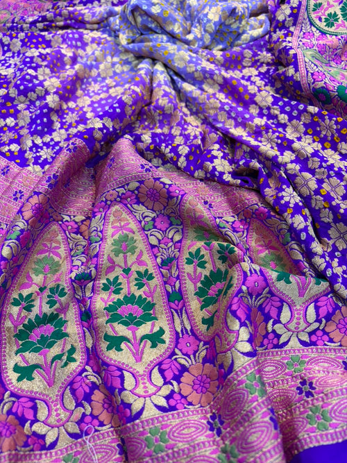 AS1B2TB226080501 Purple Pure Georgette Banarasi Bandhani Meenakari Saree