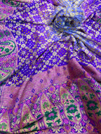 Purple And Grey Blue Pure Georgette Banarasi Bandhani Meenakari Saree