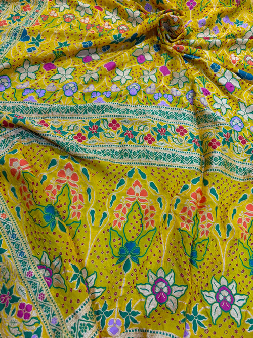 AS1B2TB226080502 Yellow Pure Georgette Banarasi Bandhani Meenakari Saree